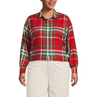 Plus Size Lands' End Cropped Flannel Shirt