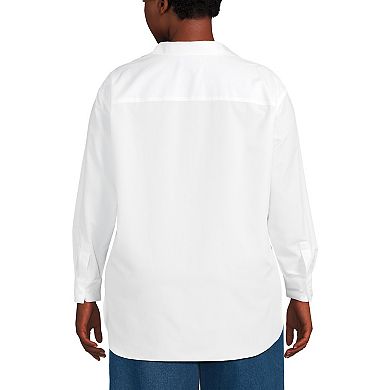 Women's Lands' End Oversized No Iron Tunic with Statement Collar Shirt