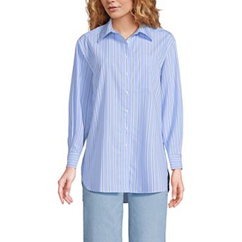Women's Lands' End Oversized No Iron Tunic with Statement Collar Shirt