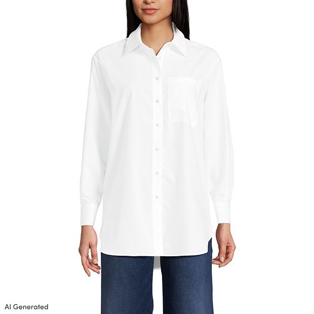 lands end womens dress shirts Lands' End Women's Oversized No Iron Tunic with Statement Collar Shirt