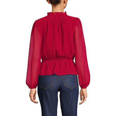 Women's Lands' End Chiffon Peplum Top With Long Sleeves