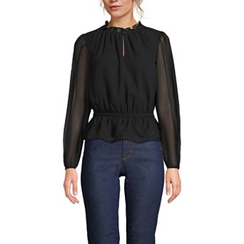 Women's Lands' End Chiffon Peplum Top With Long Sleeves