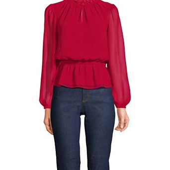 Women's Lands' End Chiffon Peplum Top With Long Sleeves