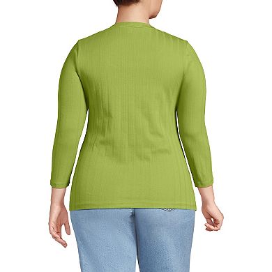 Plus Size Lands' End 3/4 Sleeve Variegated Micro Rib Henley