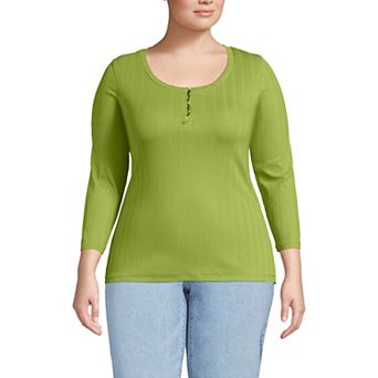 Plus Size Lands' End 3/4 Sleeve Variegated Micro Rib Henley
