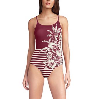 Women's Lands' End Long Torso Tugless Thin Strap One-Piece Swimsuit