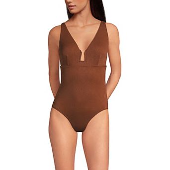 Women's Lands' End Crepe Rectangular Wire One-Piece Swimsuit