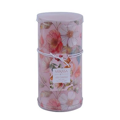 Mikasa Floral Decal Tall LED Wax Pillar Candle