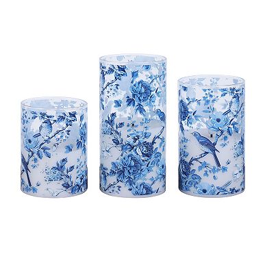Mikasa Set of 3 Bluebird LED Wax Filled Glass Pillars