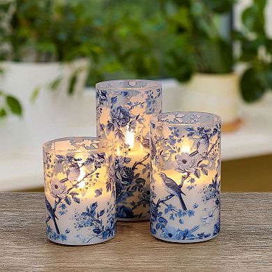 Mikasa Set of 3 Bluebird LED Wax Filled Glass Pillars