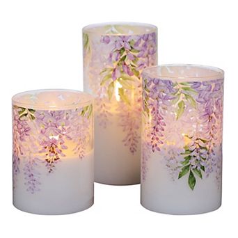 Mikasa Set of 3 Wisteria LED Wax Filled Glass Pillars