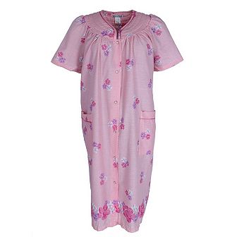 Elegant Emily Women's Plus Size Floral Woven Seersucker Duster Gown
