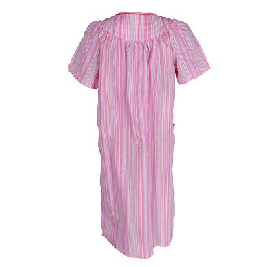 Elegant Emily Women's Plus Size Snap Front Striped Duster Gown