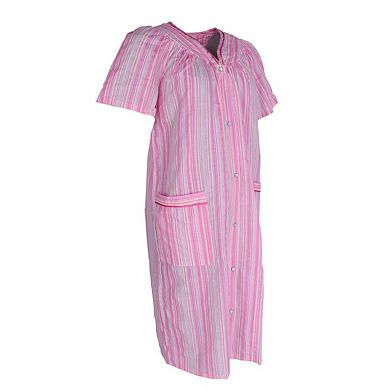 Elegant Emily Women's Plus Size Snap Front Striped Duster Gown