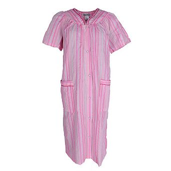 Elegant Emily Women's Plus Size Snap Front Striped Duster Gown