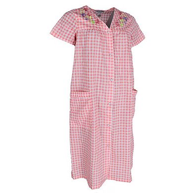 Elegant Emily Women's Gingham Plus Size Duster with Floral Detailing