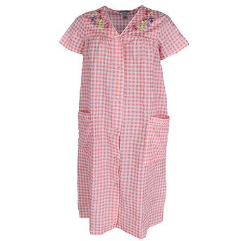 Elegant Emily Women's Gingham Plus Size Duster with Floral Detailing