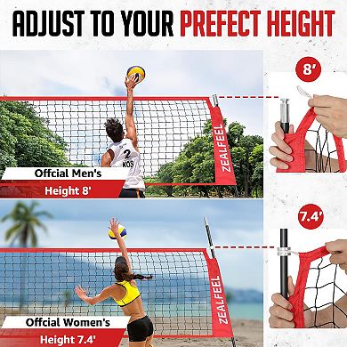 Zealfeel Adjustable Portable 20ft Volleyball Training Net Set with Carry Bag for Outdoor Practice