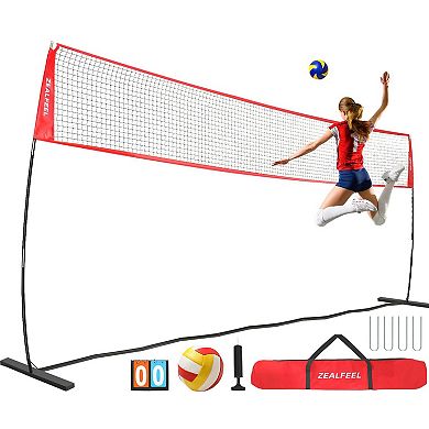Zealfeel Adjustable Portable 20ft Volleyball Training Net Set with Carry Bag for Outdoor Practice