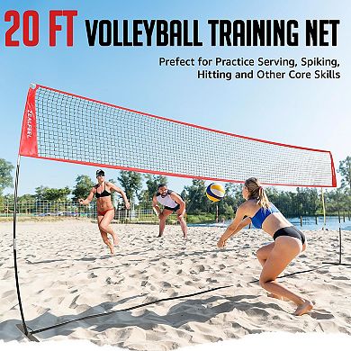 Zealfeel Adjustable Portable 20ft Volleyball Training Net Set with Carry Bag for Outdoor Practice