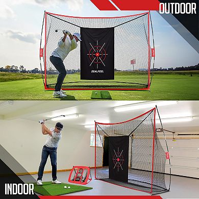 Zealfeel Golf Practice Net 10x7FT with Chipping Target, Mat, Balls & Carry Bag, Indoor/Outdoor Use