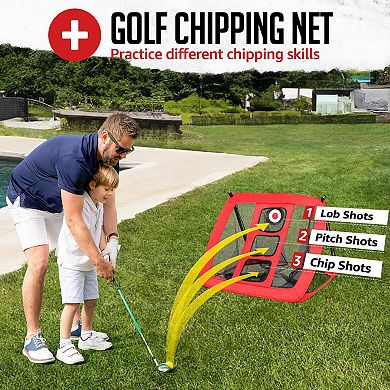 Zealfeel Golf Practice Net 10x7FT with Chipping Target, Mat, Balls & Carry Bag, Indoor/Outdoor Use