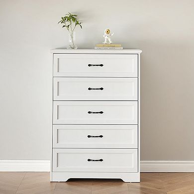 5-Drawer Dresser with Deep Drawers, Modern Wood Closet Organizer & Storage for Bedroom, Living Room