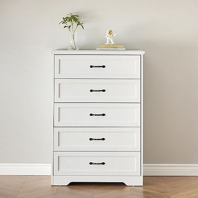 tall white dresser with deep drawers GDFStudio 5 Chest of Drawers 5 Drawer Dresser with Space Wood Storage Cabinet For Living Room Hallway office White in the Dressers department at Resistant Melamine Finish Overall Dimensions White Deep Drawers Dresser |
