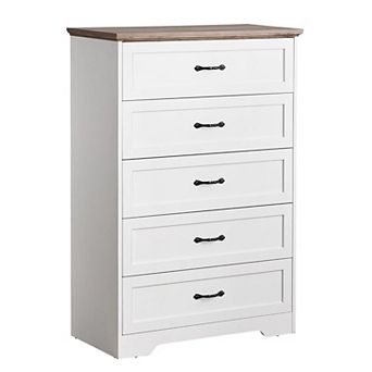5-Drawer Dresser with Deep Drawers, Modern Wood Closet Organizer & Storage for Bedroom, Living Room