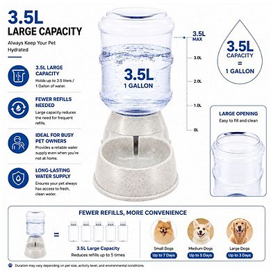 3.5L/1Gal Automatic Pet Water Dispenser, Self-Dispensing Gravity Water Feeder for Cats & Dogs
