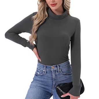 Women's Turtleneck Tops Slim Mock Turtle Long Sleeve Shirts Fall Winter Layering Outfits Basic Layer