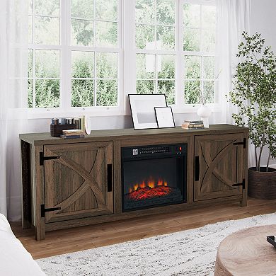 58" Farmhouse TV Stand for TV up to 65" with Electric Fireplace