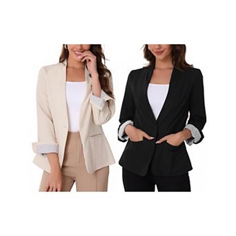 2 Packs Women's Linen Blazer Women's V Neck Single Button Long Sleeve Solid Work Business Blazers