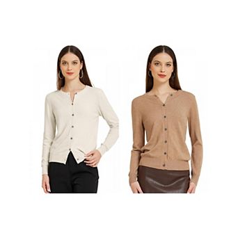 2 Packs Women's Lightweight Button Cardigan Crewneck Long Sleeve Sweaters