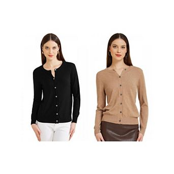 2 Packs Women's Lightweight Button Cardigan Crewneck Long Sleeve Sweaters