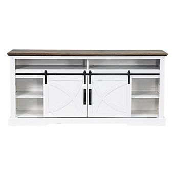 68" Farmhouse Sliding Barn Door Shelves TV Stand Cabinets Media Console for TVs up to 78"