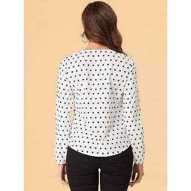 2 Packs Women's Ruffle Neck Long Sleeve Polka Dots Blouse Shirts