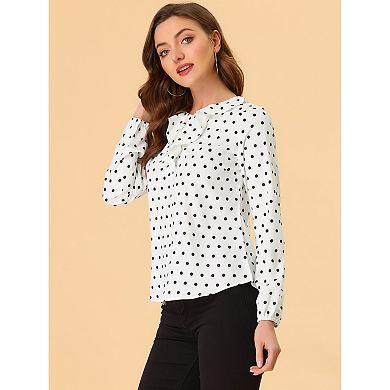 2 Packs Women's Ruffle Neck Long Sleeve Polka Dots Blouse Shirts