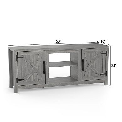 58" Farmhouse TV Stand with Open Storage Shelves and Cabinets for TV up to 65"