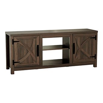58" Farmhouse TV Stand with Open Storage Shelves and Cabinets for TV up to 65"