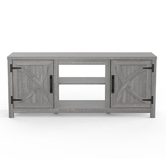 58" Farmhouse TV Stand with Open Storage Shelves and Cabinets for TV up to 65"