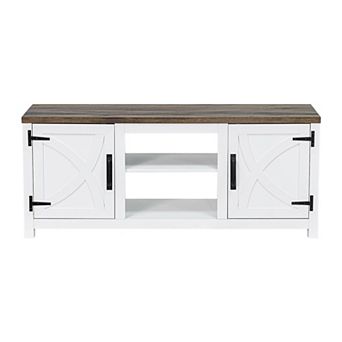 58" Farmhouse TV Stand with Open Storage Shelves and Cabinets for TV up to 65"