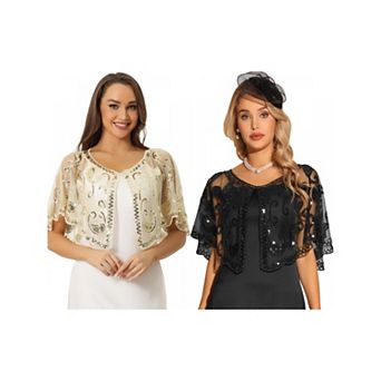 2 Packs Women's Sequin Beaded Shawl Wrap Evening Cape Bridal Cover Up
