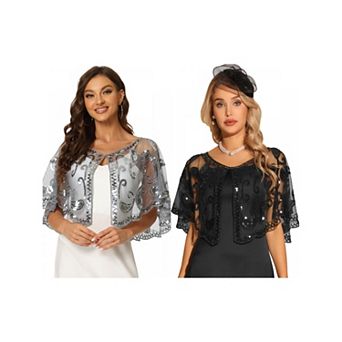 2 Packs Women's Sequin Beaded Shawl Wrap Evening Cape Bridal Cover Up