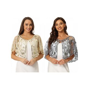 2 Packs Women's Sequin Beaded Shawl Wrap Evening Cape Bridal Cover Up
