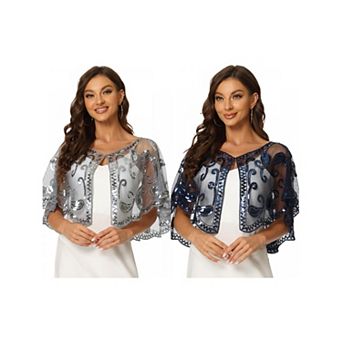 2 Packs Women's Sequin Beaded Shawl Wrap Evening Cape Bridal Cover Up