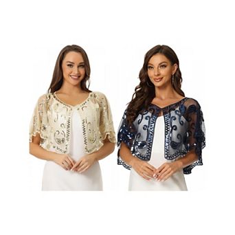 2 Packs Women's Sequin Beaded Shawl Wrap Evening Cape Bridal Cover Up