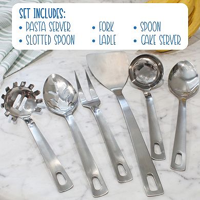 Silver Serving Spoon and Utensil Set, 6pc; Buffet Tools for Entertaining