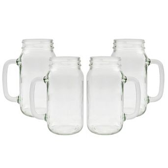 24oz Clear Mason Jar Style Mugs, 4 pk Glass Tumblers with Handles