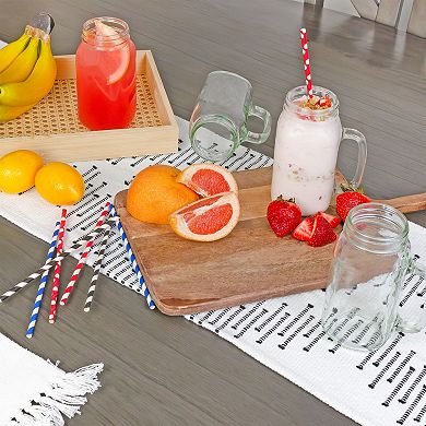 24oz Clear Mason Jar Style Mugs, 4pk; Glass Tumblers with Handles